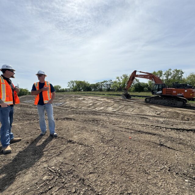 Voyageur Services' John Munnings and Scott Pittaro survey the Darlington New Nuclear Project site.